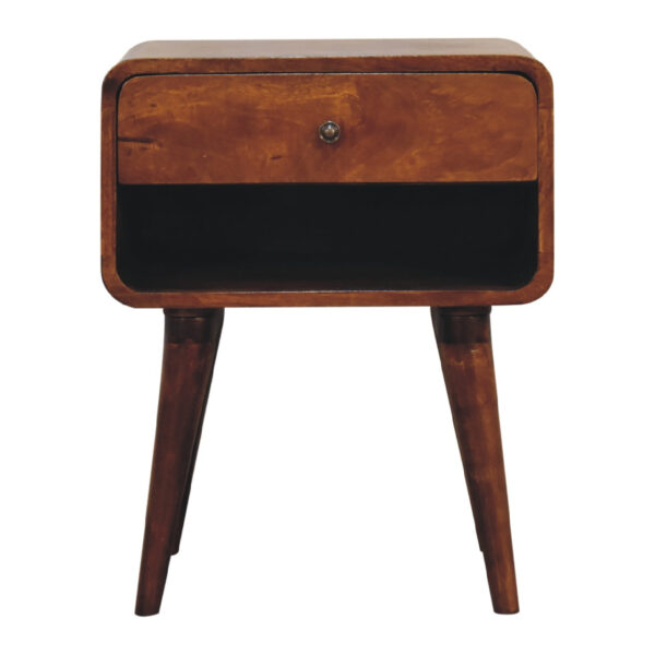 Mensta Curved Chestnut Bedside Table with Open Slot – Modern & Functional