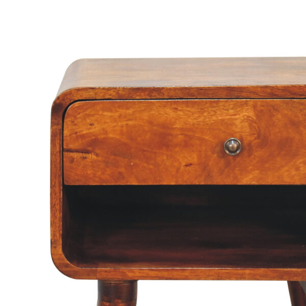 Mensta Curved Chestnut Bedside Table with Open Slot – Modern & Functional - Image 4