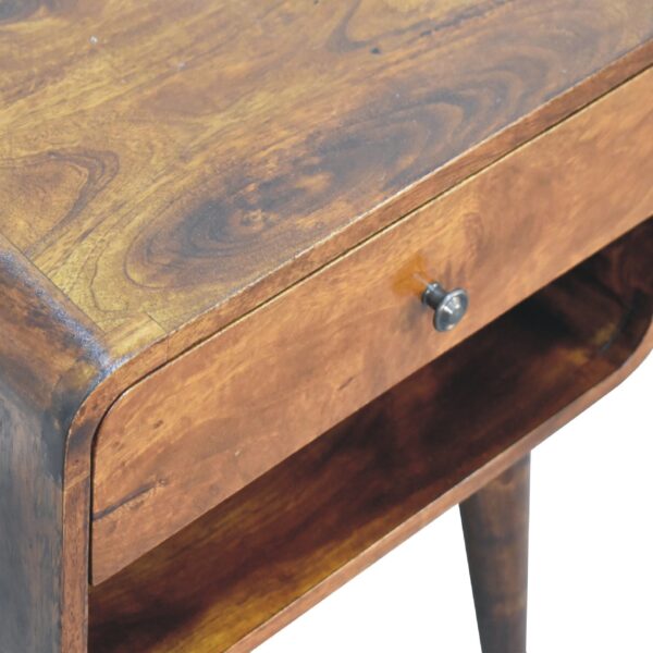 Mensta Curved Chestnut Bedside Table with Open Slot – Modern & Functional - Image 5