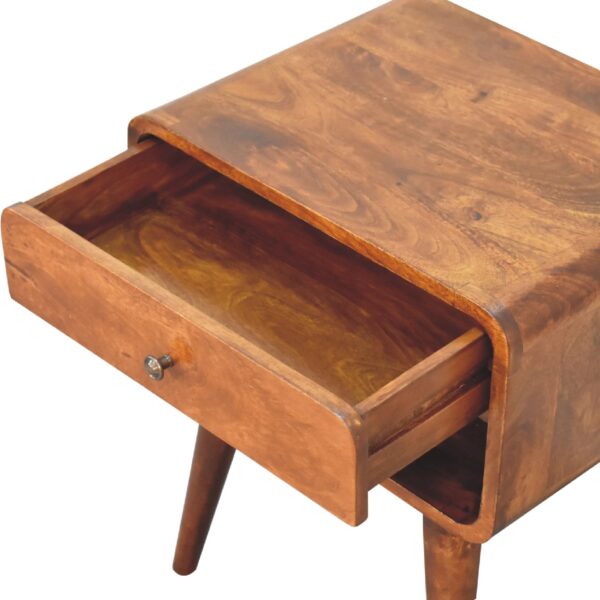 Mensta Curved Chestnut Bedside Table with Open Slot – Modern & Functional - Image 6