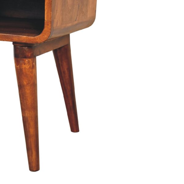 Mensta Curved Chestnut Bedside Table with Open Slot – Modern & Functional - Image 7