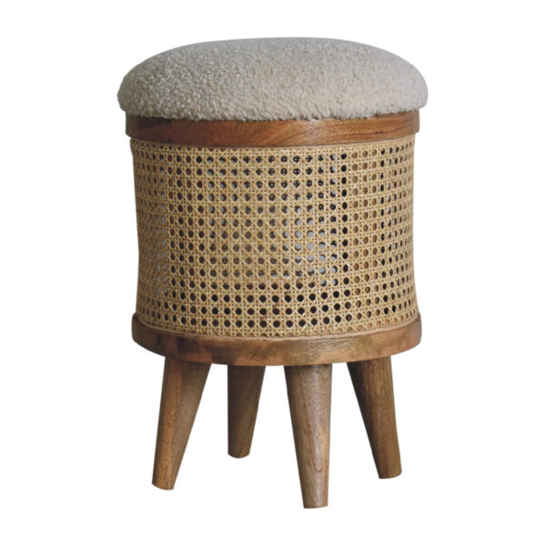 Mensta Rattan Footstool with Cozy Boucle Seat – Stylish & Comfortable