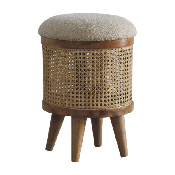 Mensta Rattan Footstool with Cozy Boucle Seat – Stylish & Comfortable - Image 2