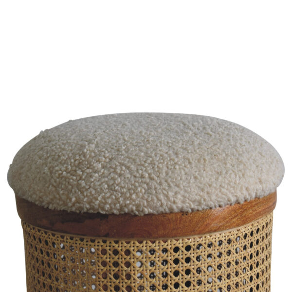 Mensta Rattan Footstool with Cozy Boucle Seat – Stylish & Comfortable - Image 3