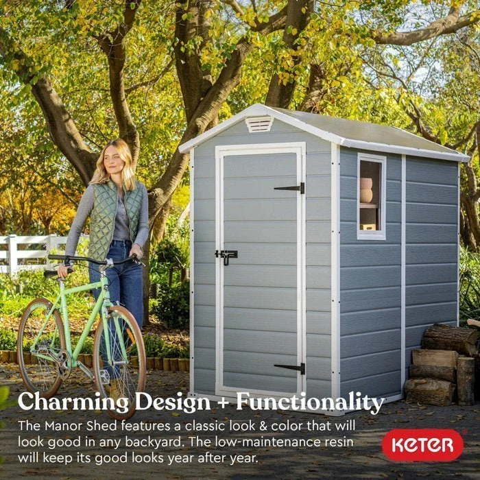Keter Manor 4 ft. W x 6 ft. D Vertical Resin Outdoor Storage Shed Ideal For Patio - Image 3